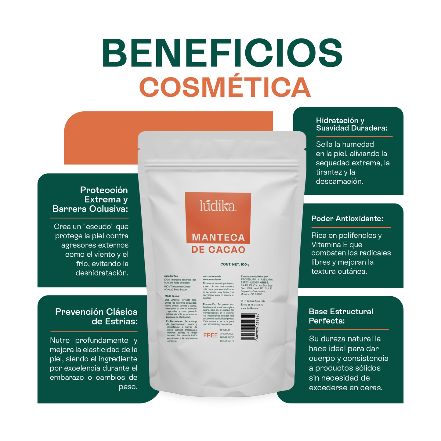 Manteca de Cacao | Cuerpo, Labios y Alimentación | Emoliente Oclusivo y Agente Fundente
