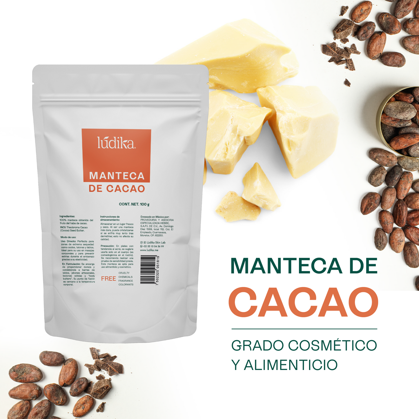 Manteca de Cacao | Cuerpo, Labios y Alimentación | Emoliente Oclusivo y Agente Fundente