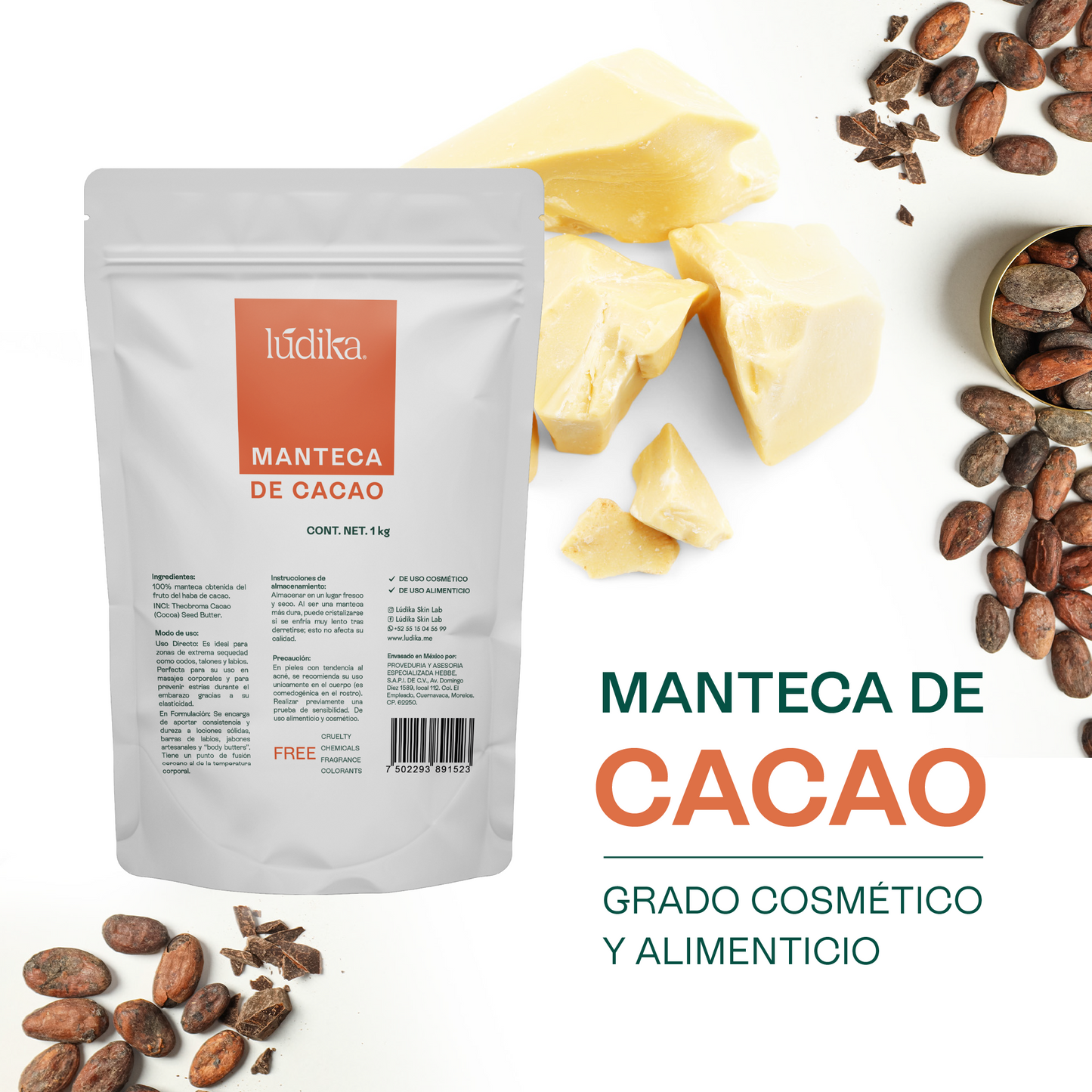 Manteca de Cacao | Cuerpo, Labios y Alimentación | Emoliente Oclusivo y Agente Fundente