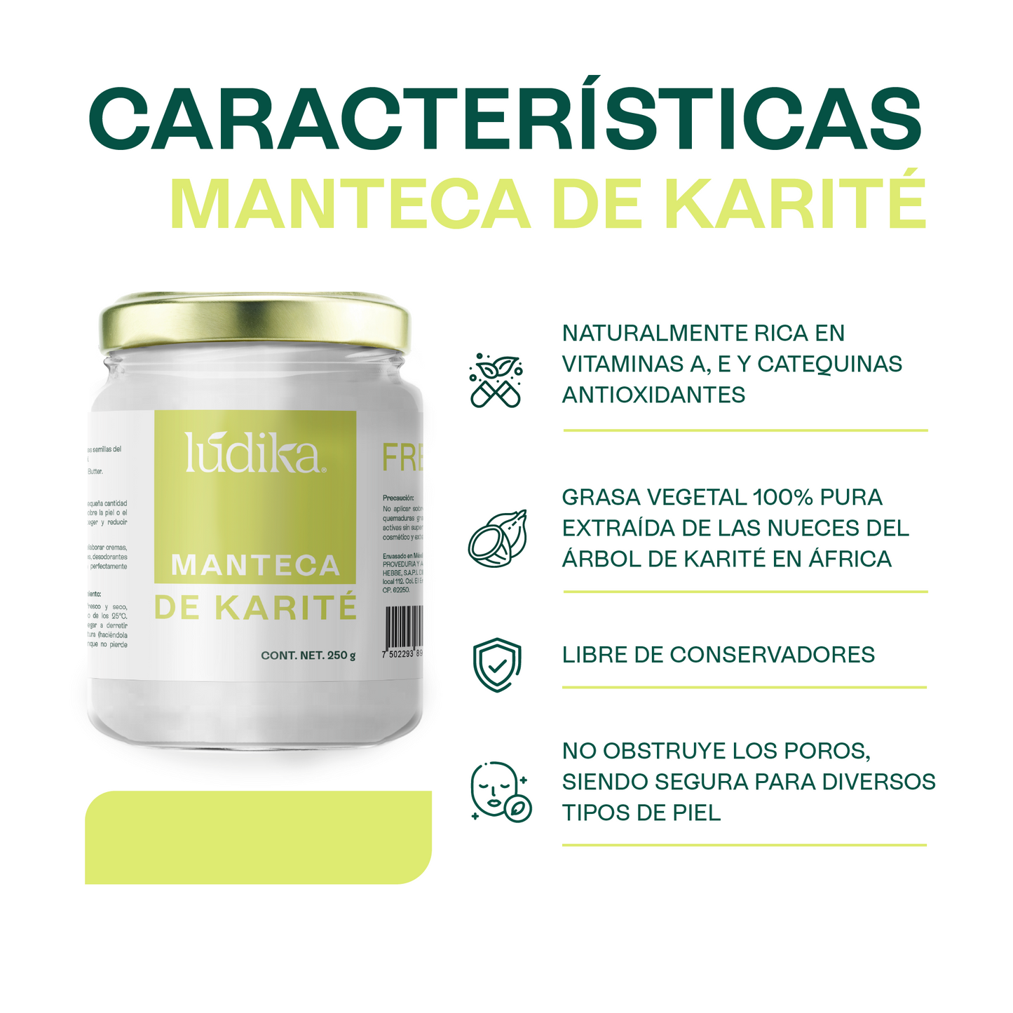 Manteca de Karité | Cuerpo, Rostro y Cabello | Emoliente, Reparadora y Protectora