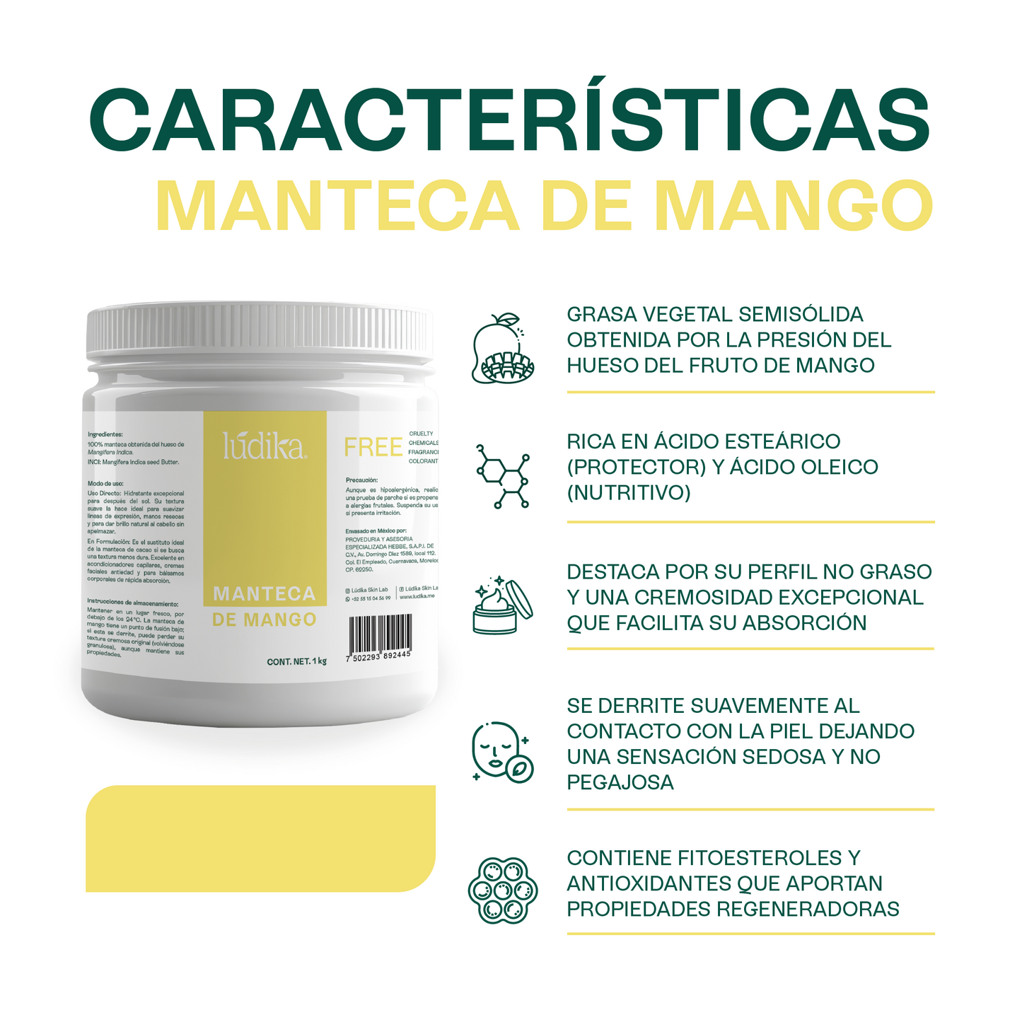 Manteca de Mango | Cuerpo, Cabello y Labios | Emoliente Ligera, Nutritiva y Regeneradora