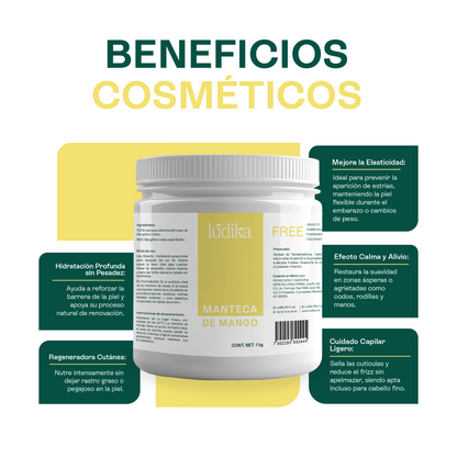Manteca de Mango | Cuerpo, Cabello y Labios | Emoliente Ligera, Nutritiva y Regeneradora