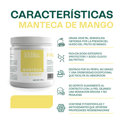 Manteca de Mango | Cuerpo, Cabello y Labios | Emoliente Ligera, Nutritiva y Regeneradora
