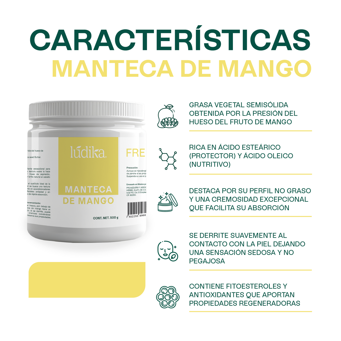 Manteca de Mango | Cuerpo, Cabello y Labios | Emoliente Ligera, Nutritiva y Regeneradora
