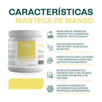 Manteca de Mango | Cuerpo, Cabello y Labios | Emoliente Ligera, Nutritiva y Regeneradora