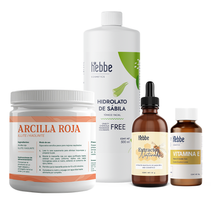 Kit Mascarilla Anti-Arrugas Lúdika | Arcilla Roja, Jalea Real, Vitamina E e Hidrolato para Piel Grasa y Madura