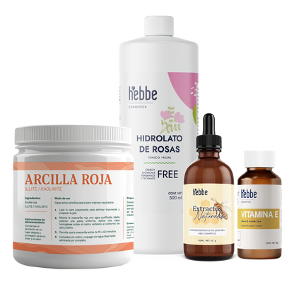 Kit Mascarilla Anti-Arrugas Lúdika | Arcilla Roja, Jalea Real, Vitamina E e Hidrolato para Piel Grasa y Madura