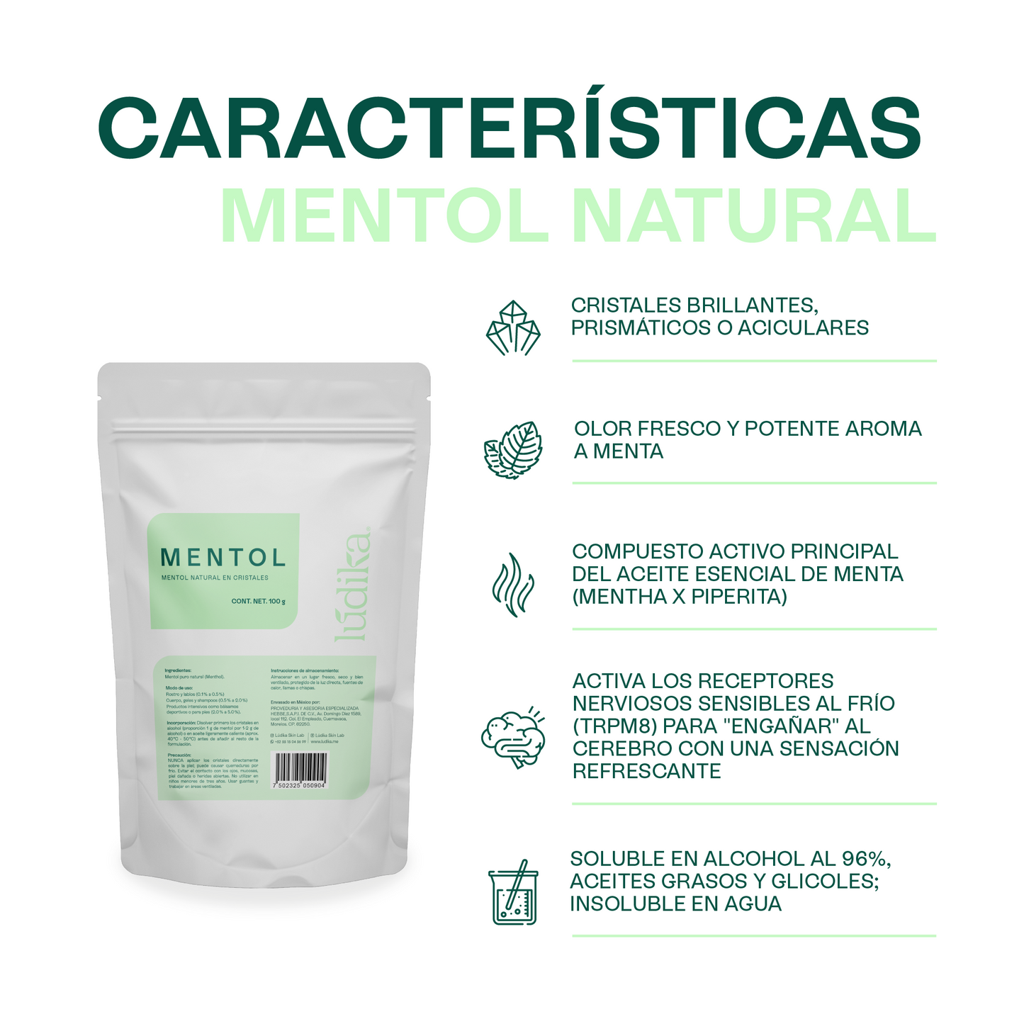 Mentol Natural en Cristales | Efecto Refrescante, Terapéutico y Calmante