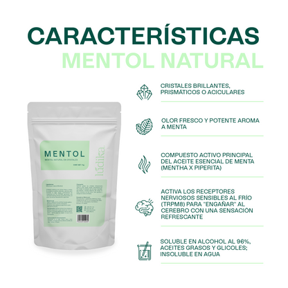 Mentol Natural en Cristales | Efecto Refrescante, Terapéutico y Calmante