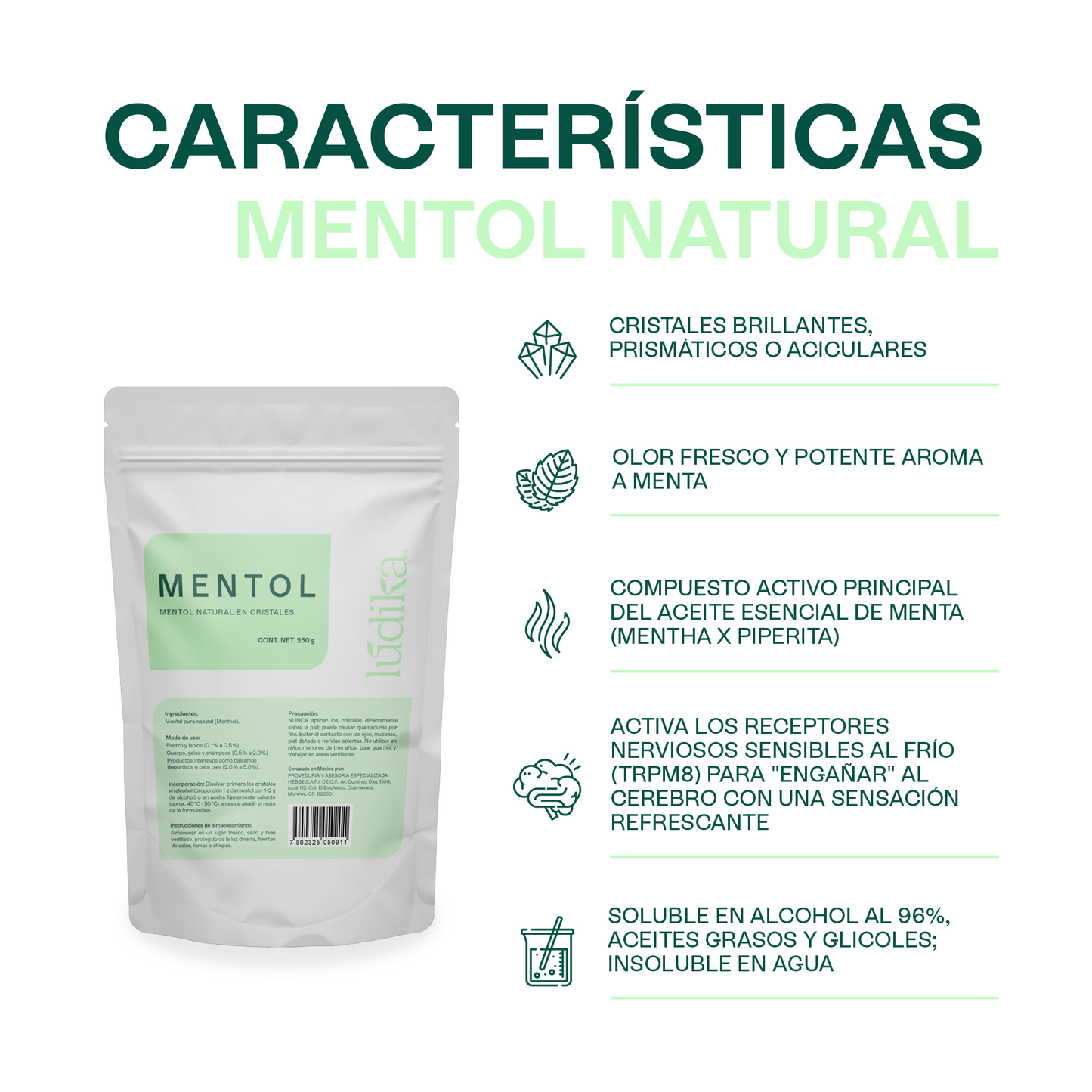 Mentol Natural en Cristales | Efecto Refrescante, Terapéutico y Calmante
