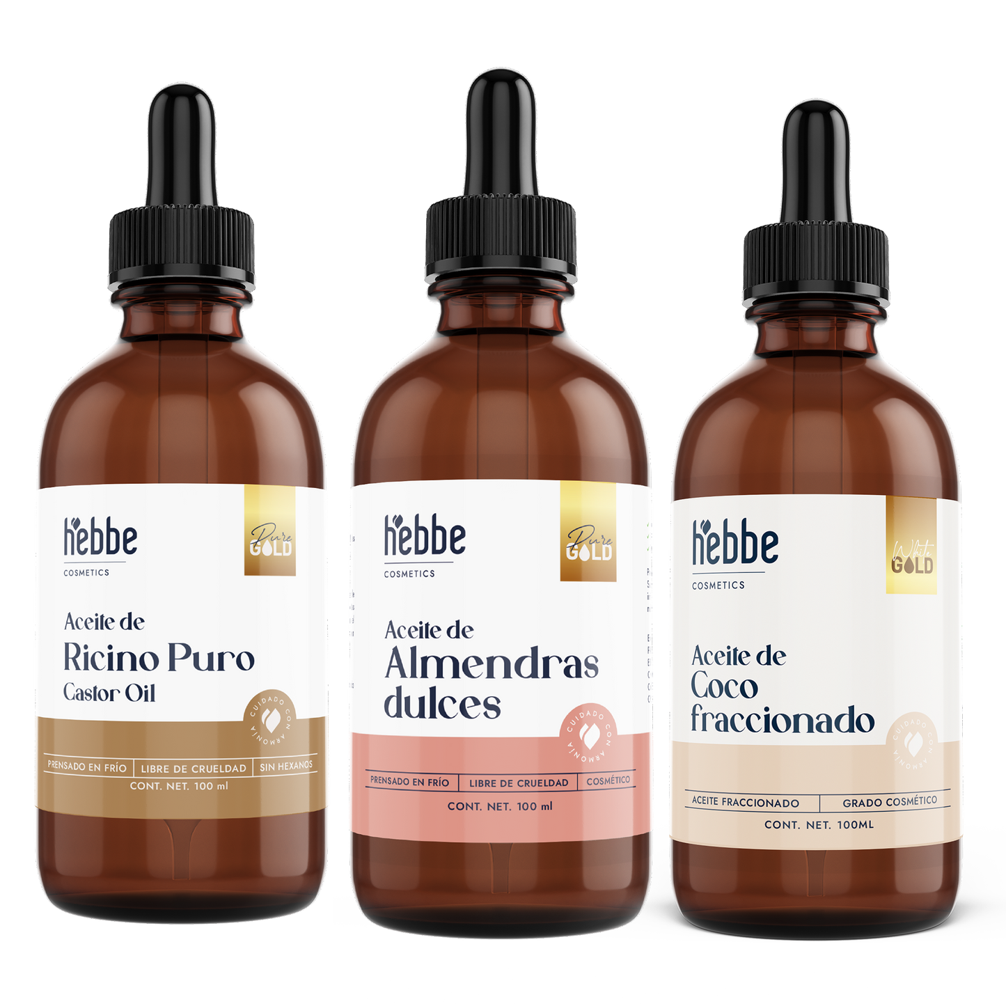 Kit 3 aceites capilares | Aceites de Ricino, Almendras Dulces y Coco Fraccionado | Piel, Cabello y Masajes