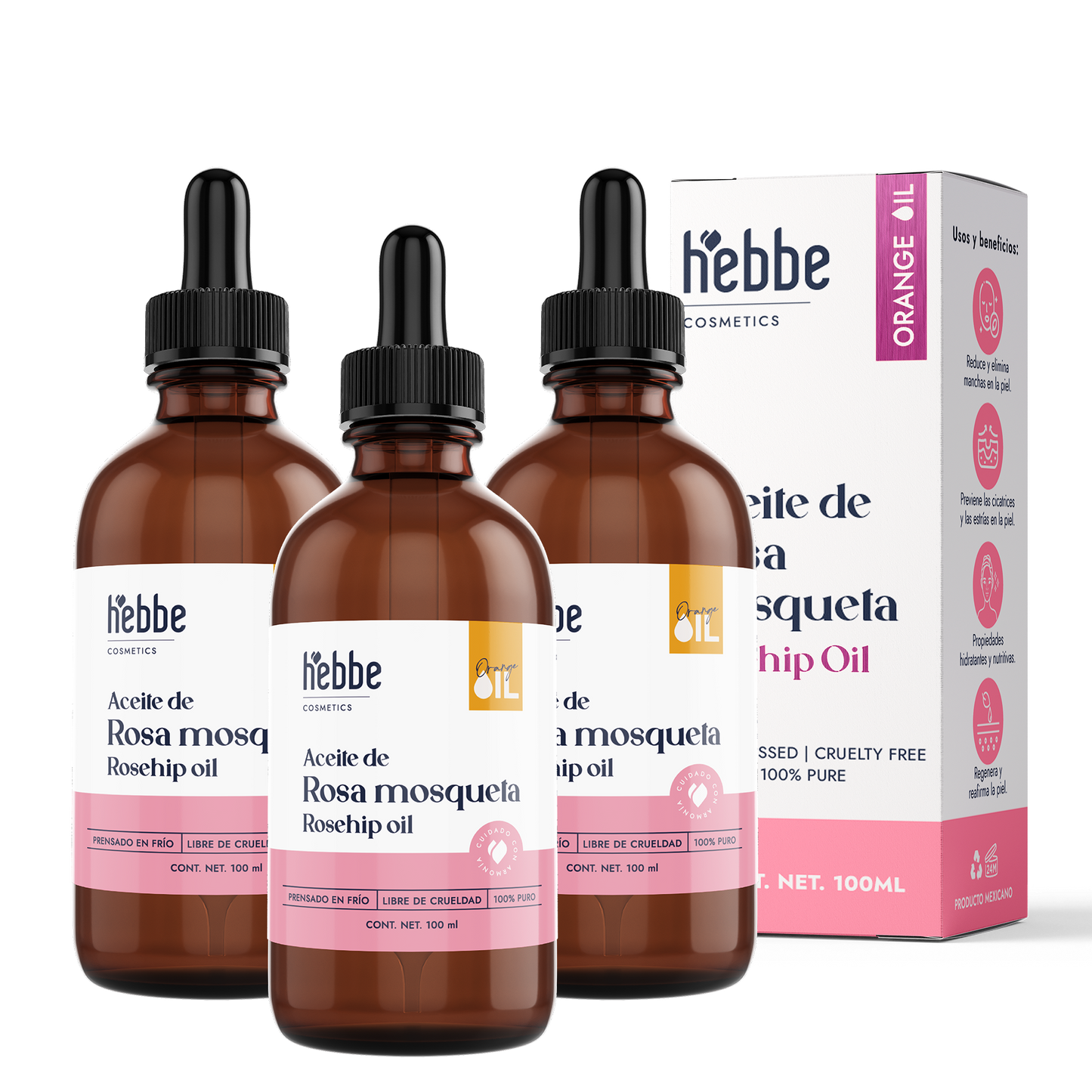 Kit 3 Aceites de Rosa Mosqueta | Facial y Corporal | Tratamiento Regenerador, Antiedad y Cicatrizante