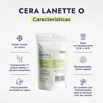 Cera Lanette O | Co-emulsionante | Agente de Consistencia, Estabilizador y Emoliente de Tacto Seco