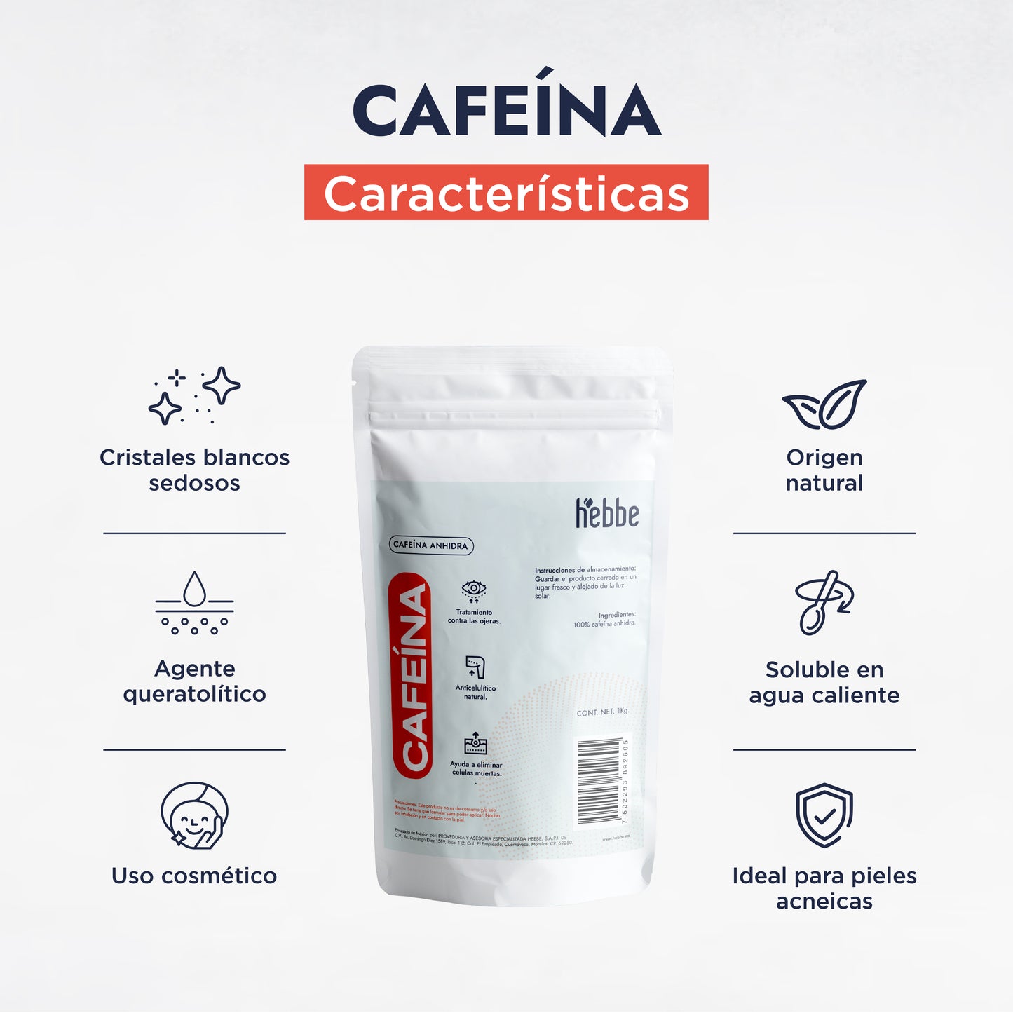Cafeína Anhidra | Activo de alto rendimiento | Descongestionante, Lipolítico y Drenante