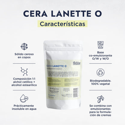 Cera Lanette O | Co-emulsionante | Agente de Consistencia, Estabilizador y Emoliente de Tacto Seco