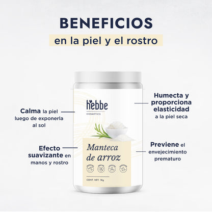 Manteca de Arroz | Rostro, Cuerpo y Cabello | Emoliente Antioxidante de Tacto Seco y Sedoso