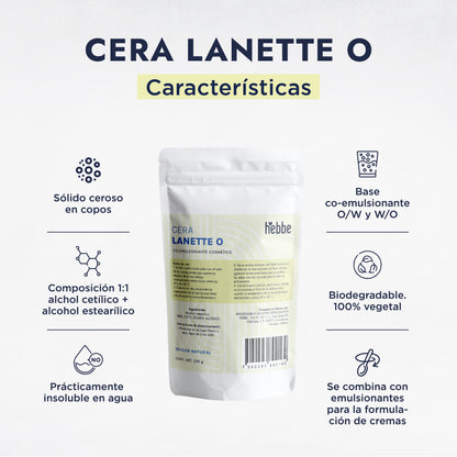 Cera Lanette O | Co-emulsionante | Agente de Consistencia, Estabilizador y Emoliente de Tacto Seco