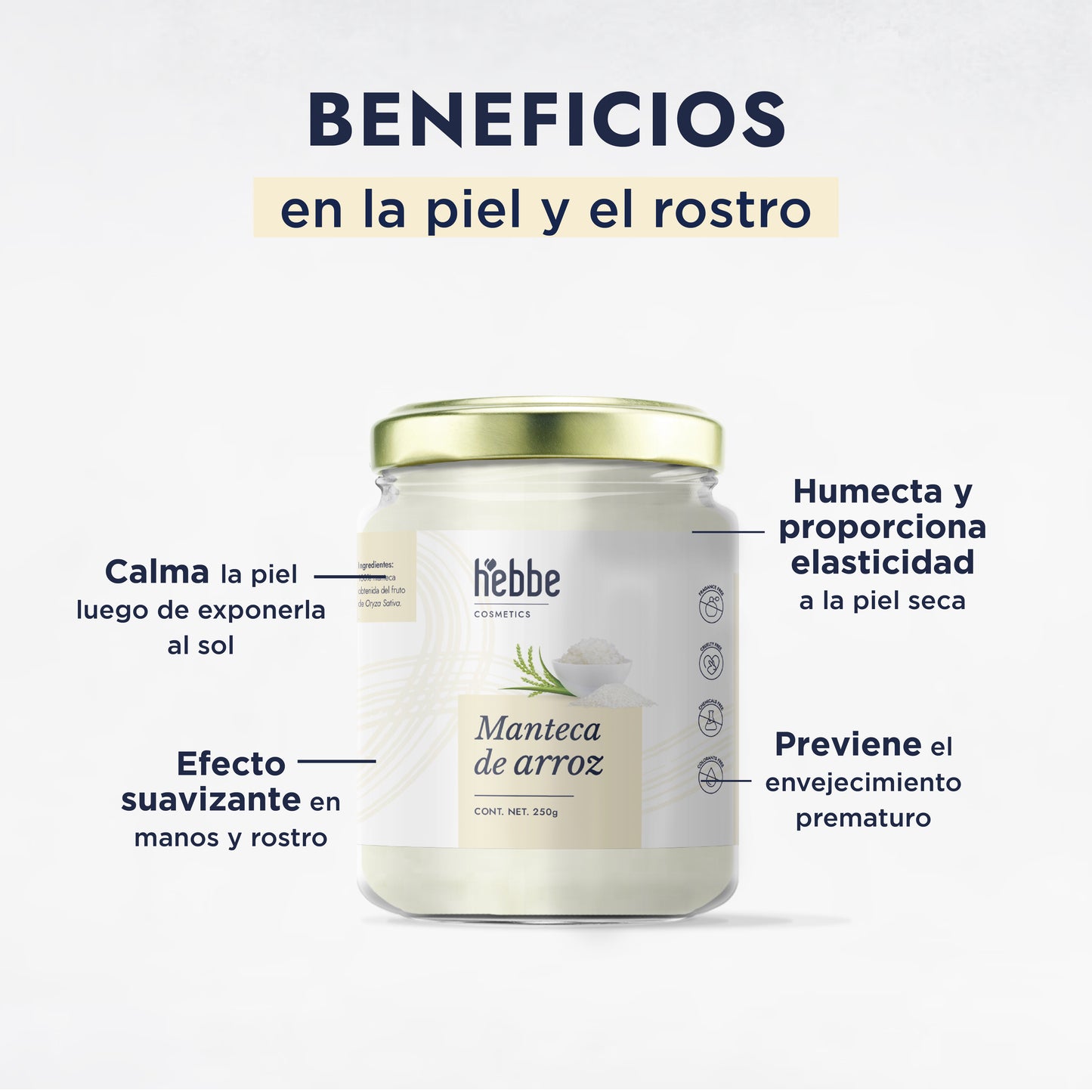 Manteca de Arroz | Rostro, Cuerpo y Cabello | Emoliente Antioxidante de Tacto Seco y Sedoso
