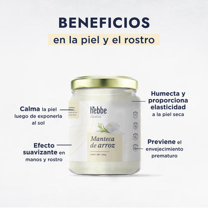 Manteca de Arroz | Rostro, Cuerpo y Cabello | Emoliente Antioxidante de Tacto Seco y Sedoso