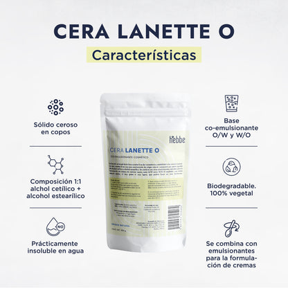 Cera Lanette O | Co-emulsionante | Agente de Consistencia, Estabilizador y Emoliente de Tacto Seco