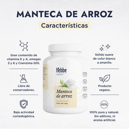 Manteca de Arroz | Rostro, Cuerpo y Cabello | Emoliente Antioxidante de Tacto Seco y Sedoso