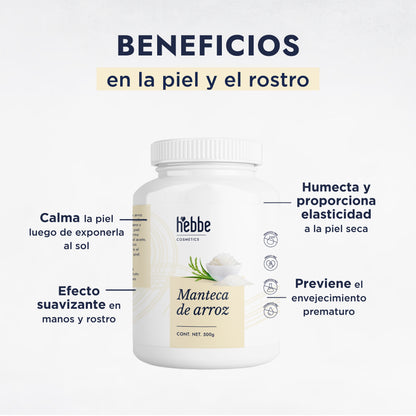 Manteca de Arroz | Rostro, Cuerpo y Cabello | Emoliente Antioxidante de Tacto Seco y Sedoso