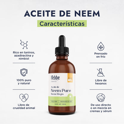 Aceite de Neem Virgen | Capilar y Facial | Purificante, Calmante y Protector Antiedad y Antimosquitos