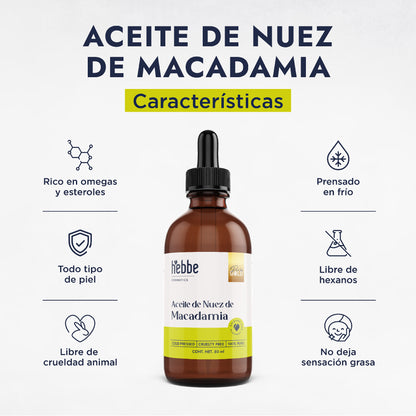 Aceite de Nuez de Macadamia | Facial y Capilar | Antiedad, Reparador Capilar y Súper Hidratante