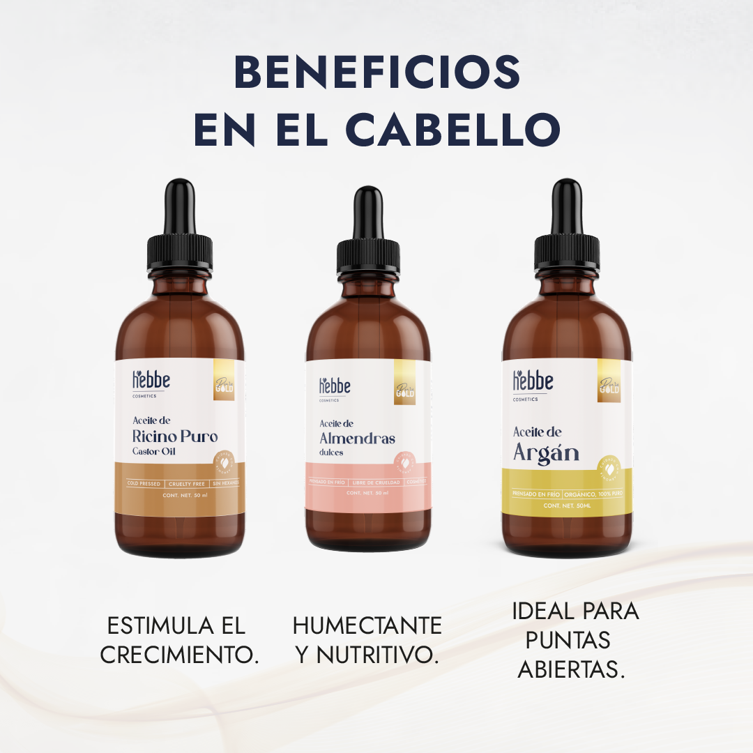 Kit de 5 Aceites Puros | Ricino, Argán, Almendras, Rosa Mosqueta, Jojoba | Antiedad, Fortalecimiento e Hidratación para Piel y Cabello