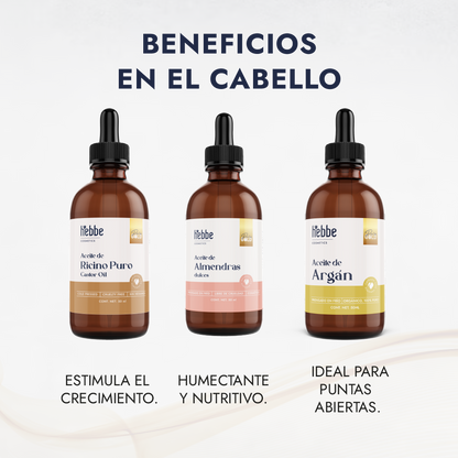 Kit de 5 Aceites Puros | Ricino, Argán, Almendras, Rosa Mosqueta, Jojoba | Antiedad, Fortalecimiento e Hidratación para Piel y Cabello