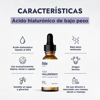Ácido Hialurónico (Bajo Peso Molecular Líquido) | Hidratación Profunda y Reparación | Elasticidad y Firmeza