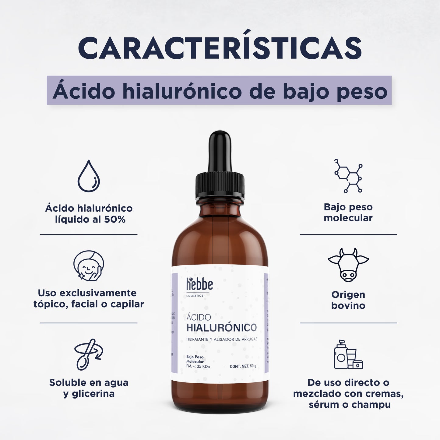 Ácido Hialurónico (Bajo Peso Molecular Líquido) | Hidratación Profunda y Reparación | Elasticidad y Firmeza