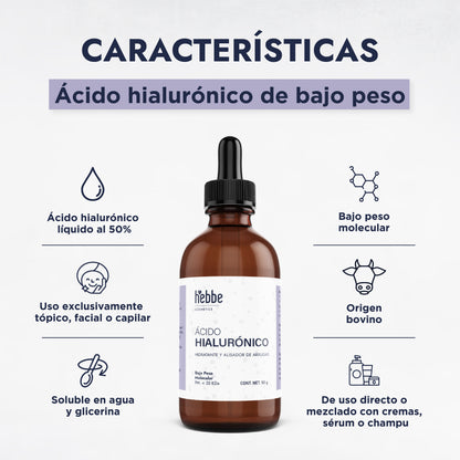 Ácido Hialurónico (Bajo Peso Molecular Líquido) | Hidratación Profunda y Reparación | Elasticidad y Firmeza