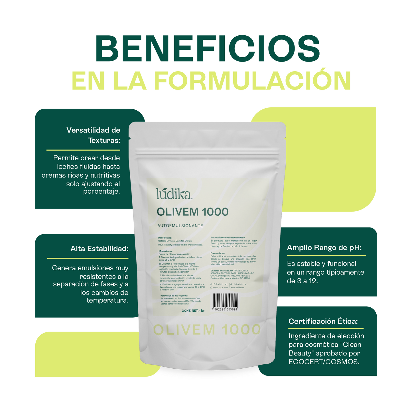 Olivem 1000 | Auto-emulsionante No Iónico O/W | Activo 100% vegetal