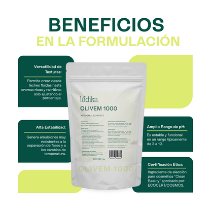Olivem 1000 | Auto-emulsionante No Iónico O/W | Activo 100% vegetal