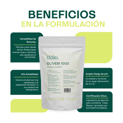 Olivem 1000 | Auto-emulsionante No Iónico O/W | Activo 100% vegetal