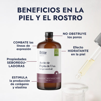 Aceite de Pepita de Uva Puro | Facial, Corporal y Corporal | Aceite de masaje, Antioxidante y Regulador Sebáceo