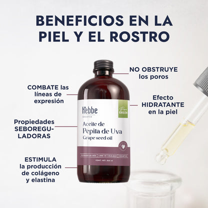 Aceite de Pepita de Uva Puro | Facial, Corporal y Corporal | Aceite de masaje, Antioxidante y Regulador Sebáceo