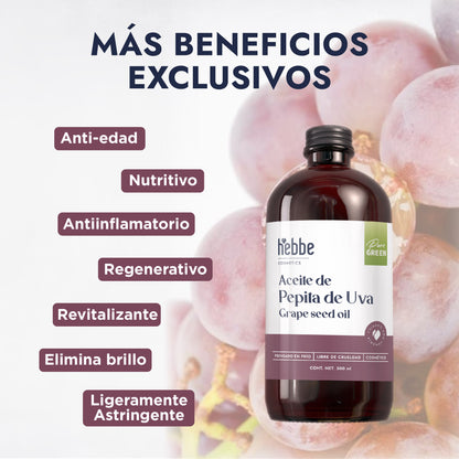 Aceite de Pepita de Uva Puro | Facial, Corporal y Corporal | Aceite de masaje, Antioxidante y Regulador Sebáceo