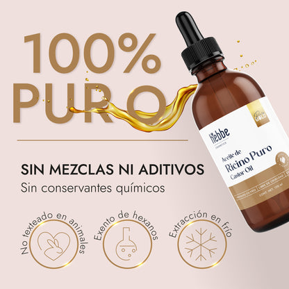 Aceite de Ricino Hebbe Castor Oil Puro Orgánico | Cejas, Pestañas y Cabello | Hidratante, Antiinflamatorio y Estimulante Capilar