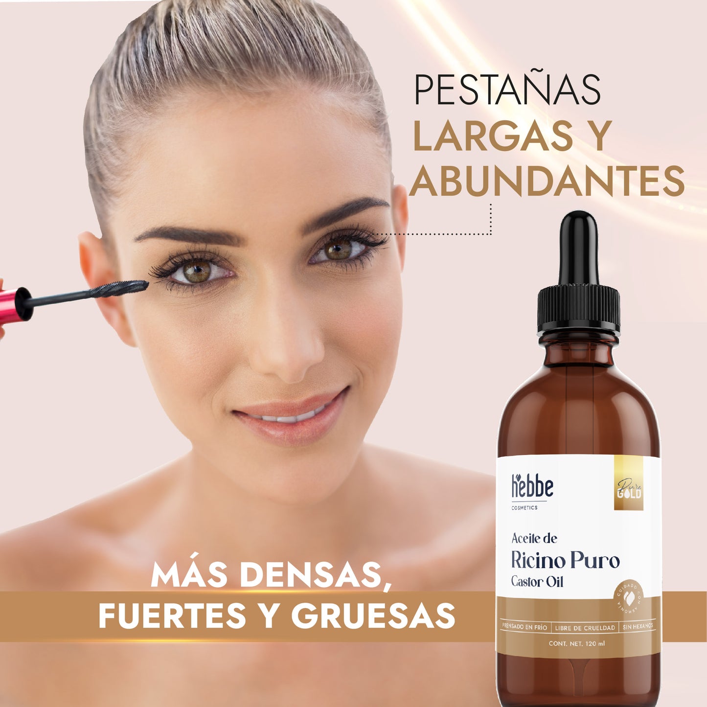 Aceite de Ricino Hebbe Castor Oil Puro Orgánico | Cejas, Pestañas y Cabello | Hidratante, Antiinflamatorio y Estimulante Capilar