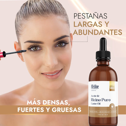 Aceite de Ricino Hebbe Castor Oil Puro Orgánico | Cejas, Pestañas y Cabello | Hidratante, Antiinflamatorio y Estimulante Capilar