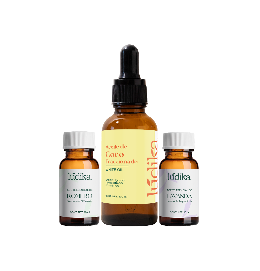 Aceite de Coco Fraccionado, Aceite Esencial de Lavanda y Romero | Kit Esencial Lúdika