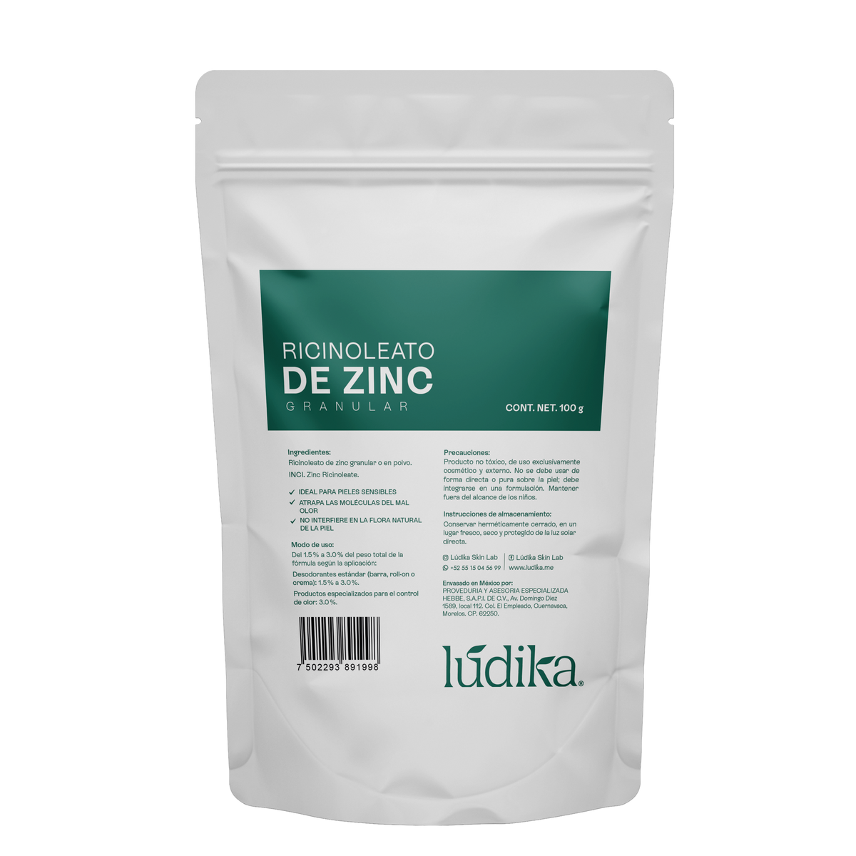 Ricinoleato de Zinc | Agente Desodorante Natural | Neutralizador Molecular de Olores