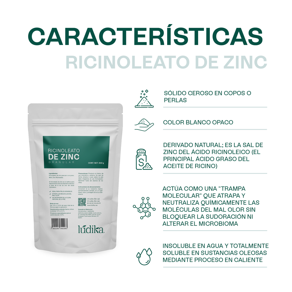 Ricinoleato de Zinc | Agente Desodorante Natural | Neutralizador Molecular de Olores