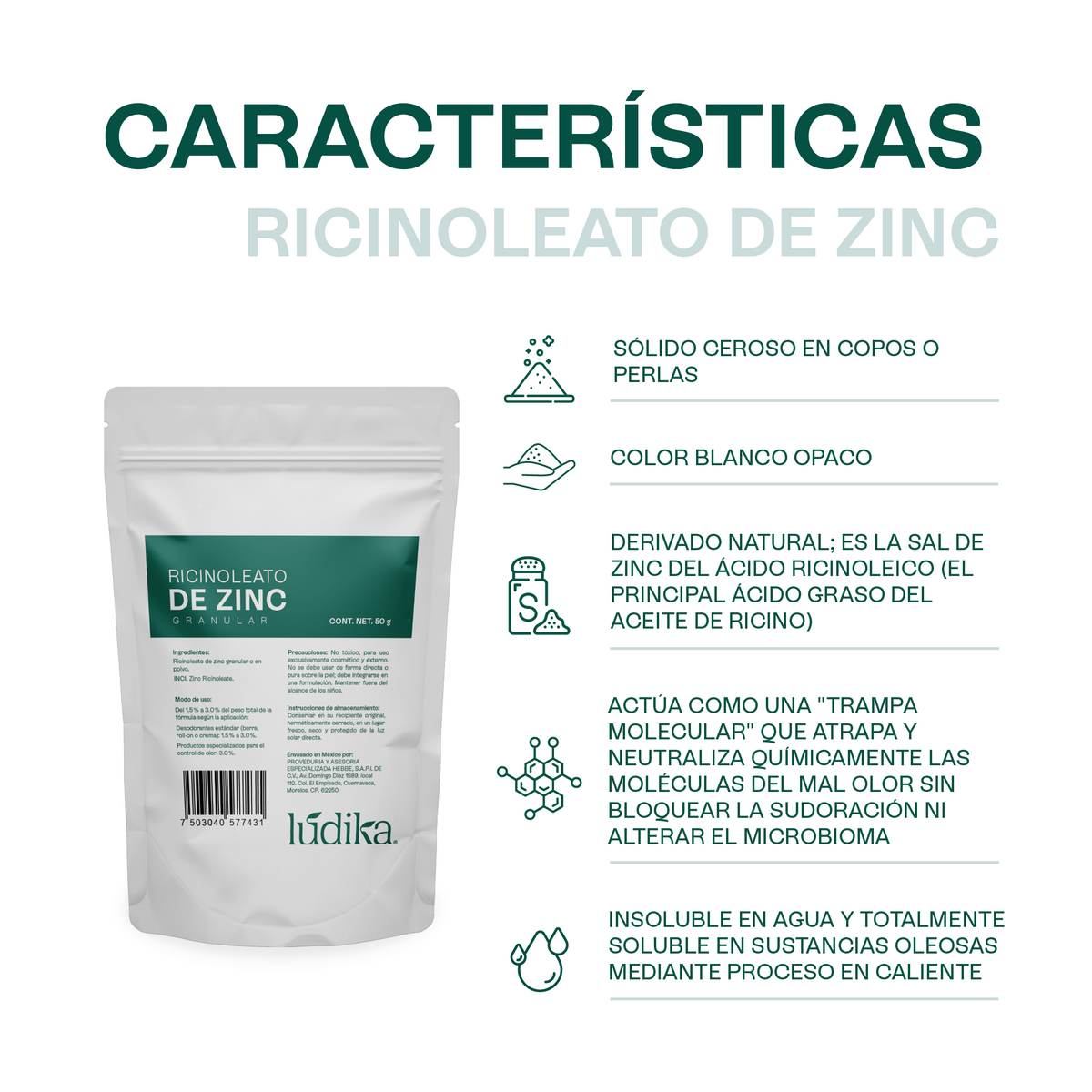 Ricinoleato de Zinc | Agente Desodorante Natural | Neutralizador Molecular de Olores