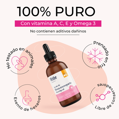Aceite de Rosa Mosqueta Hebbe Virgen | Facial y corporal | Regenerador, AntiEdad, AntiEstrias y Hidratante en zona de contorno de ojos