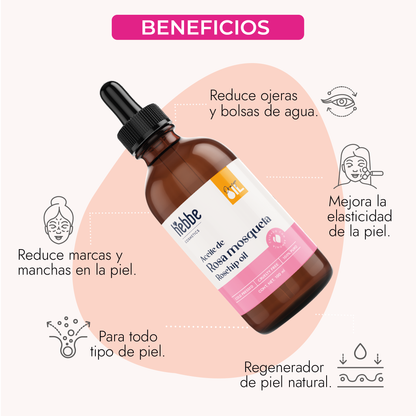 Aceite de Rosa Mosqueta Hebbe Virgen | Facial y corporal | Regenerador, AntiEdad, AntiEstrias y Hidratante en zona de contorno de ojos