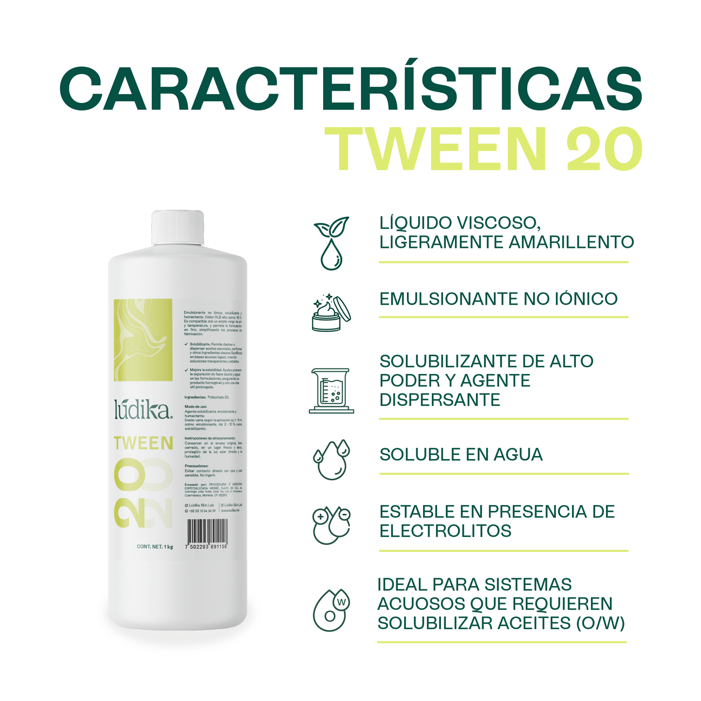 Polisorbato Tween 20 | Solubilizante | Agente Dispersante, Emulsionante O/W y Surfactante Suave