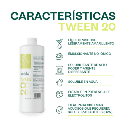 Polisorbato Tween 20 | Solubilizante | Agente Dispersante, Emulsionante O/W y Surfactante Suave